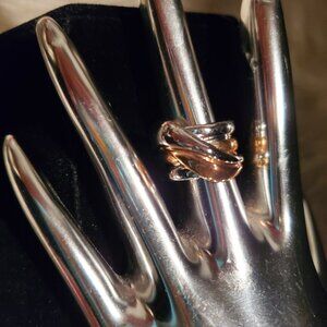 SILVER AND GOLD ROPE RING (SIZE 5)